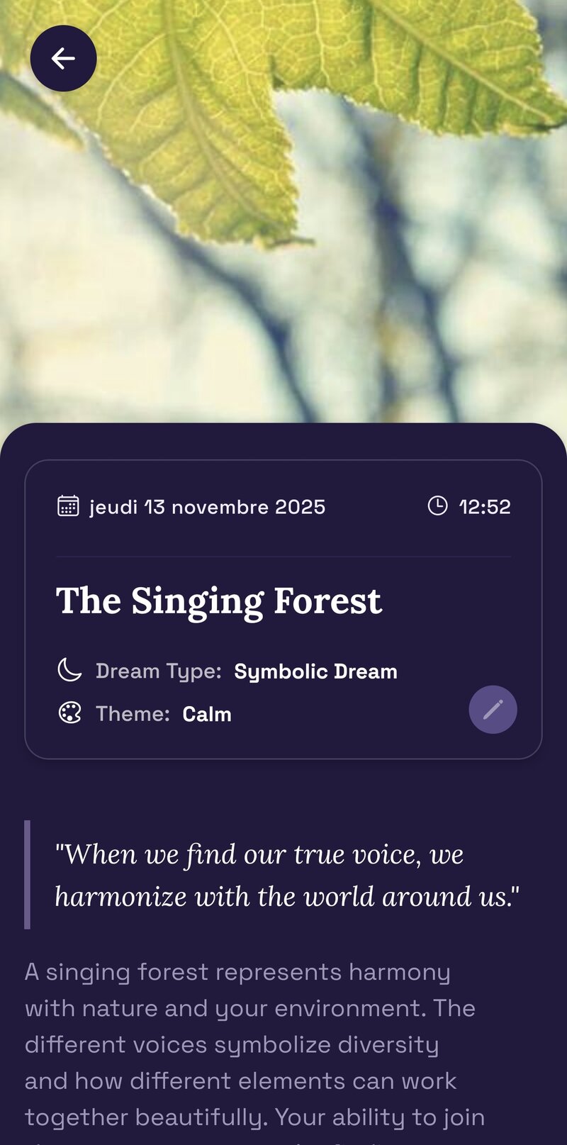 Análisis y resumen de sueños en Noctalia