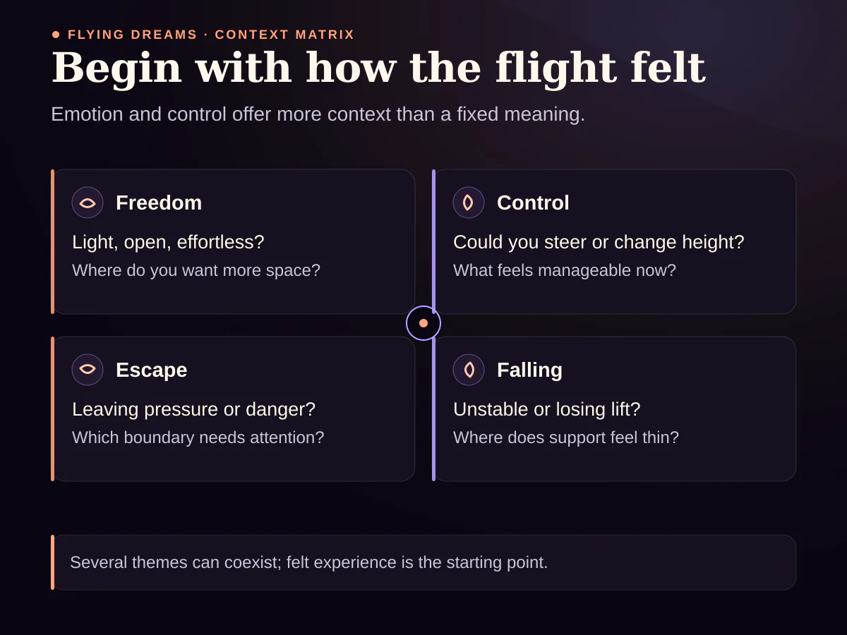 Reflection matrix for flying dreams using freedom, control, escape and fear of falling