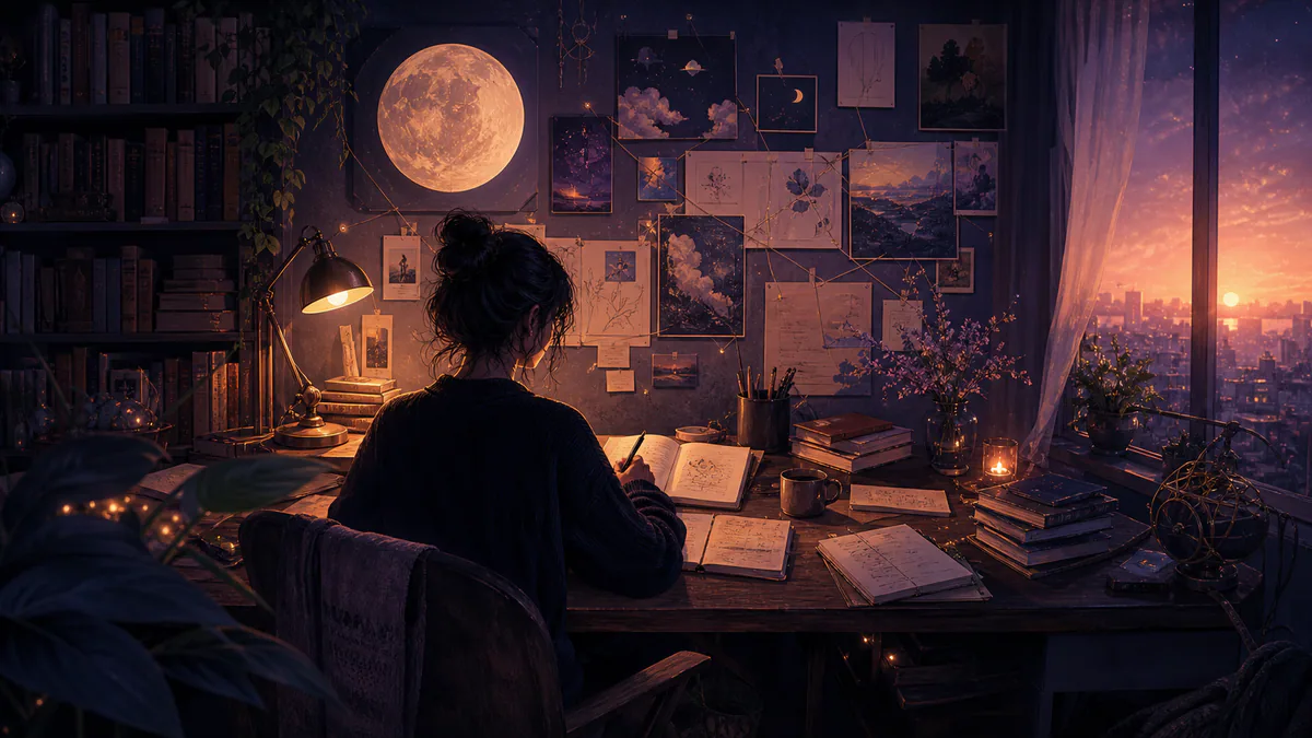 Ilustración editorial onírica para «Sobre Noctalia»