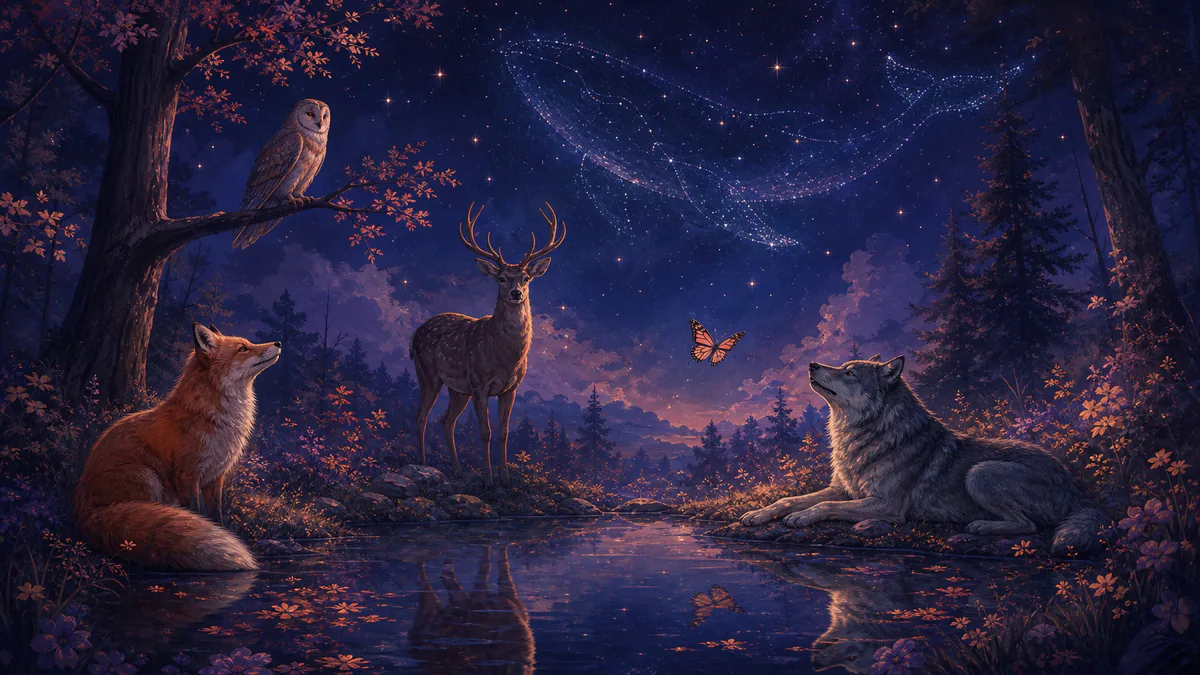 Traumhafte redaktionelle Illustration zu „Tier-Traumsymbole: Was Tiere in Ihren Träumen bedeuten“
