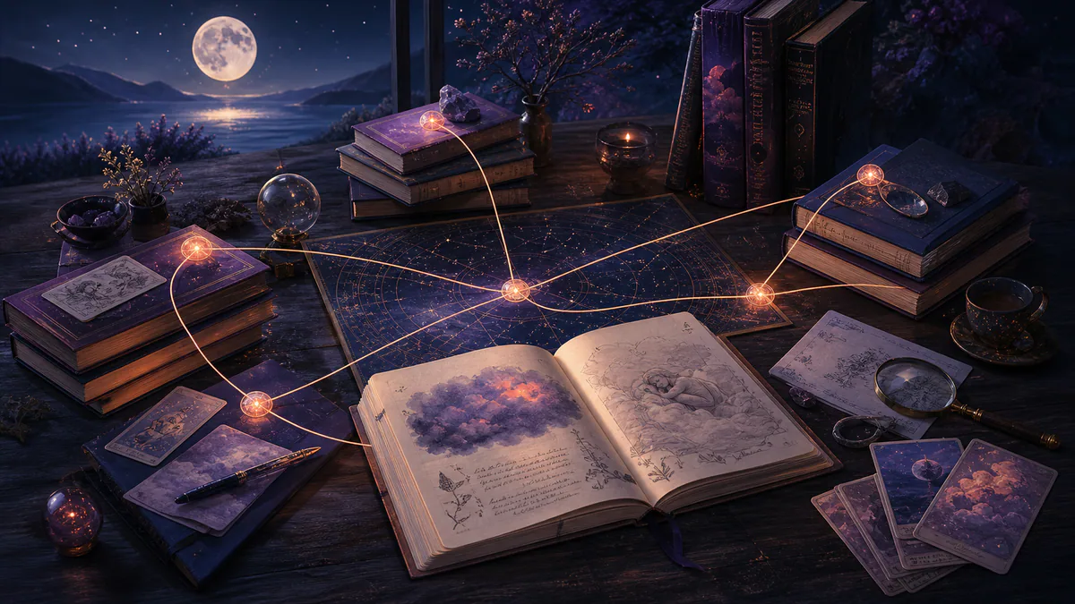 Illustration éditoriale onirique pour « Méthodologie des contenus sur les rêves »