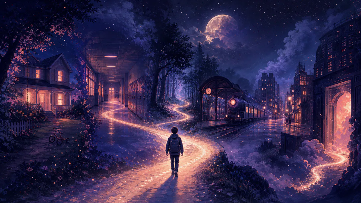 Ilustración editorial onírica para «Lugares en los sueños»