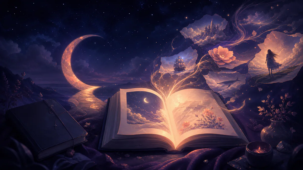 Illustration éditoriale onirique pour « Alternative à DreamApp pour journal de rêves »