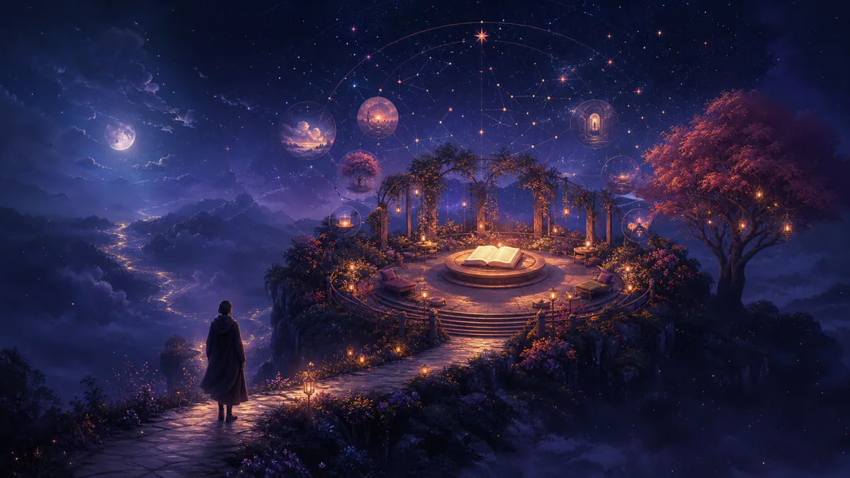 Dreamlike editorial illustration for Oniri Alternative for Dream Journaling