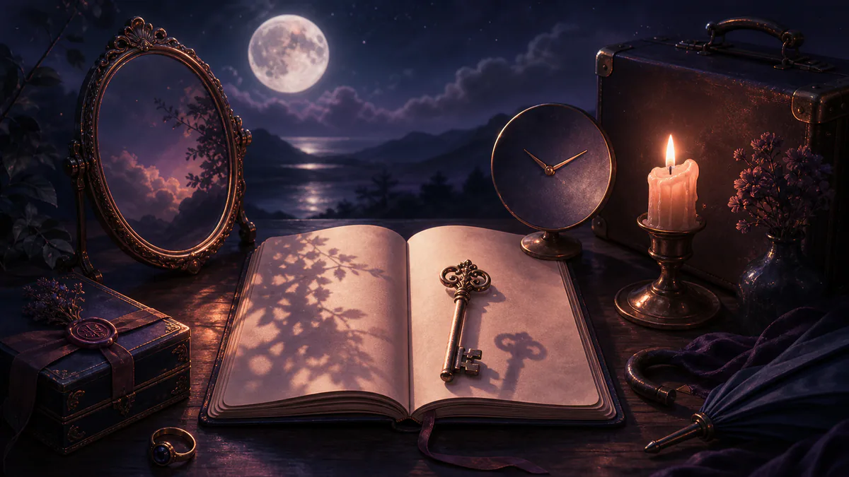 Illustration éditoriale onirique pour « Symboles de rêves : Objets »