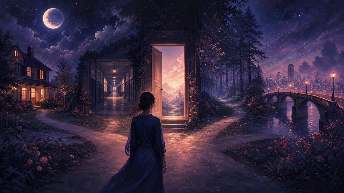 Illustration éditoriale onirique pour « Symboles de rêves : Lieux »