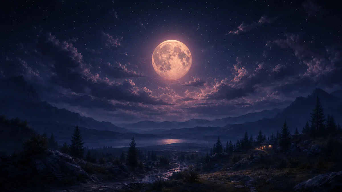 Ilustración onírica que representa el símbolo Noche / Oscuridad