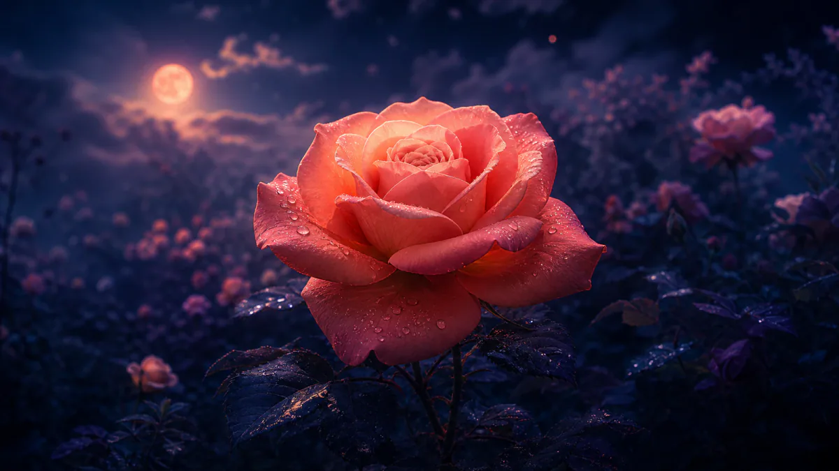 Illustrazione onirica che rappresenta il simbolo Rosa